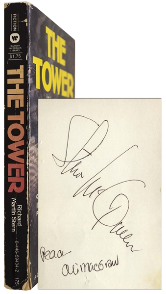 Steve McQueen Signed Copy of ''The Tower'', Adapted Into the Hit Movie ''The Towering Inferno'' Starring McQueen -- Also Signed by Ali MacGraw